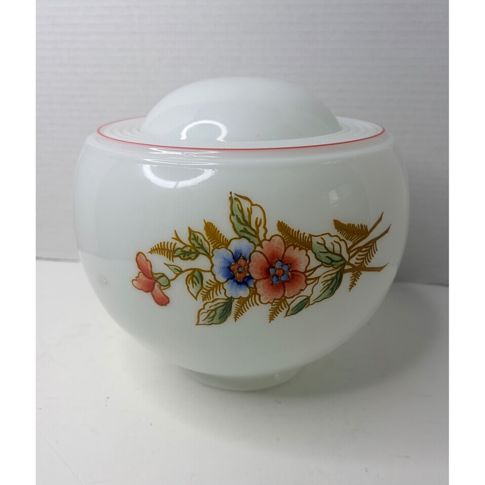 Vintage Milk Glass Floral Lamp Shade 4in Fitter Red Pinstripe Replacement Globe